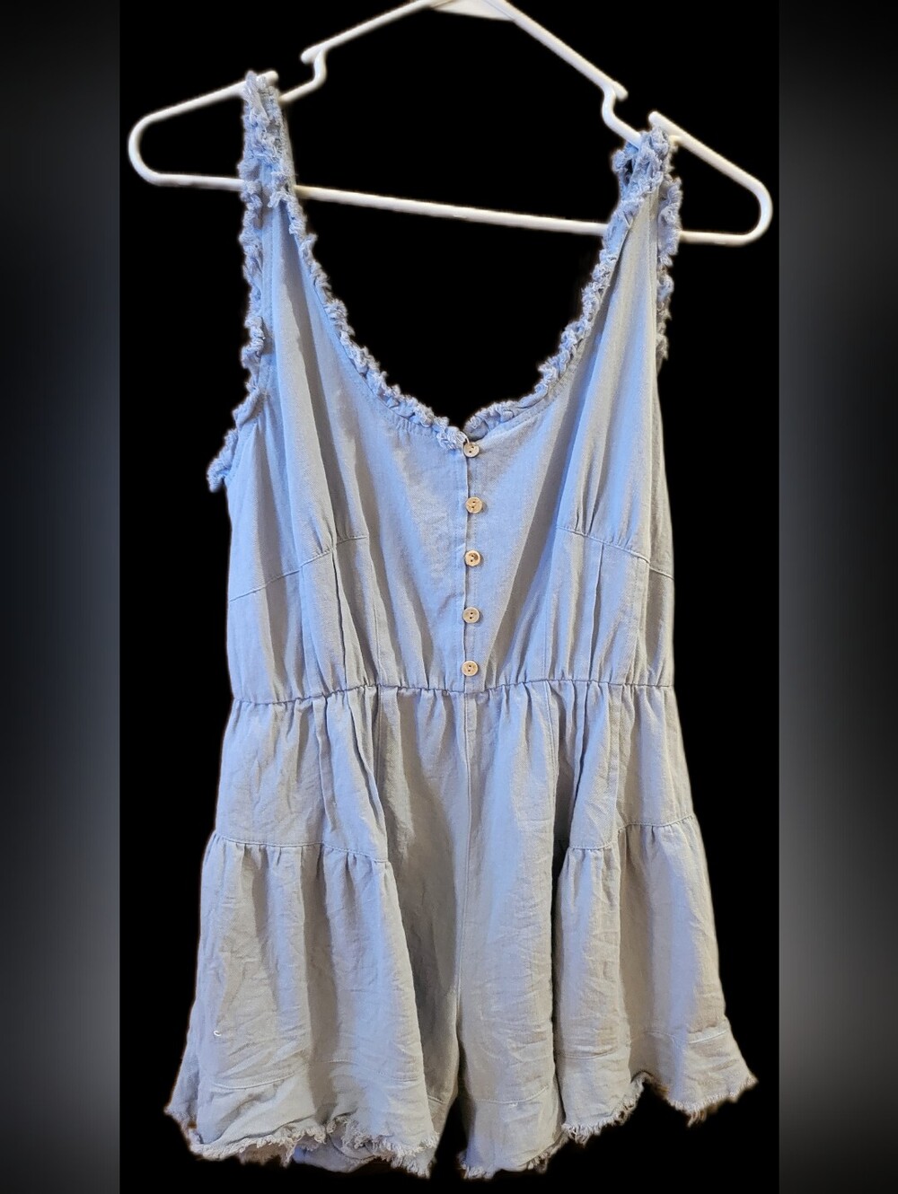 Lime Lush, Light Blue Ruffled Strap Women's Romper